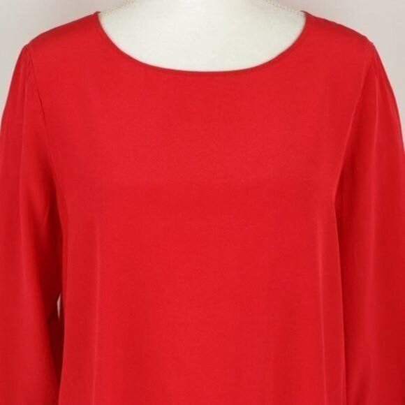 Madewell Retrospect Women's Medium Enamel Red Silk Scoop Neck 3/4 Sleeve Blouse - Picture 3 of 9